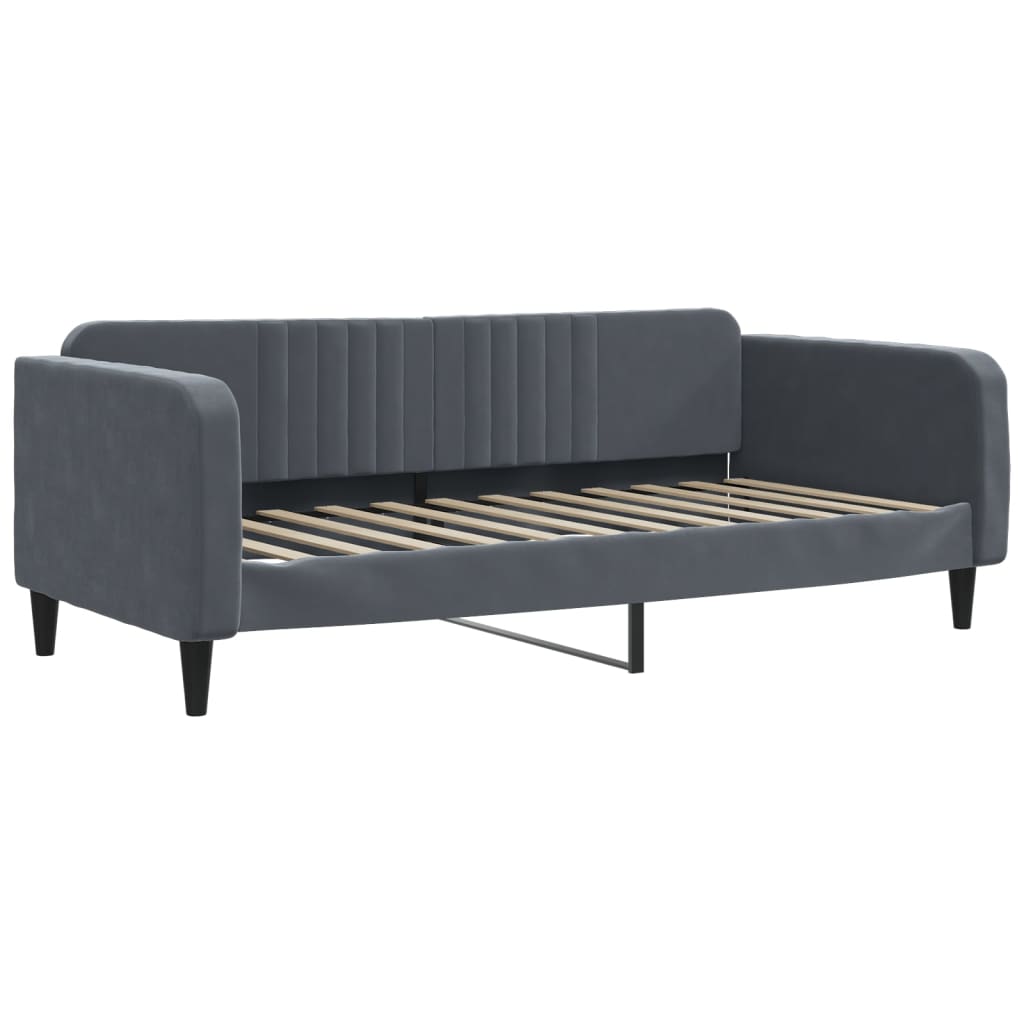 Sofá-cama c/ gavetão e colchões 90x200cm veludo cinzento-escuro