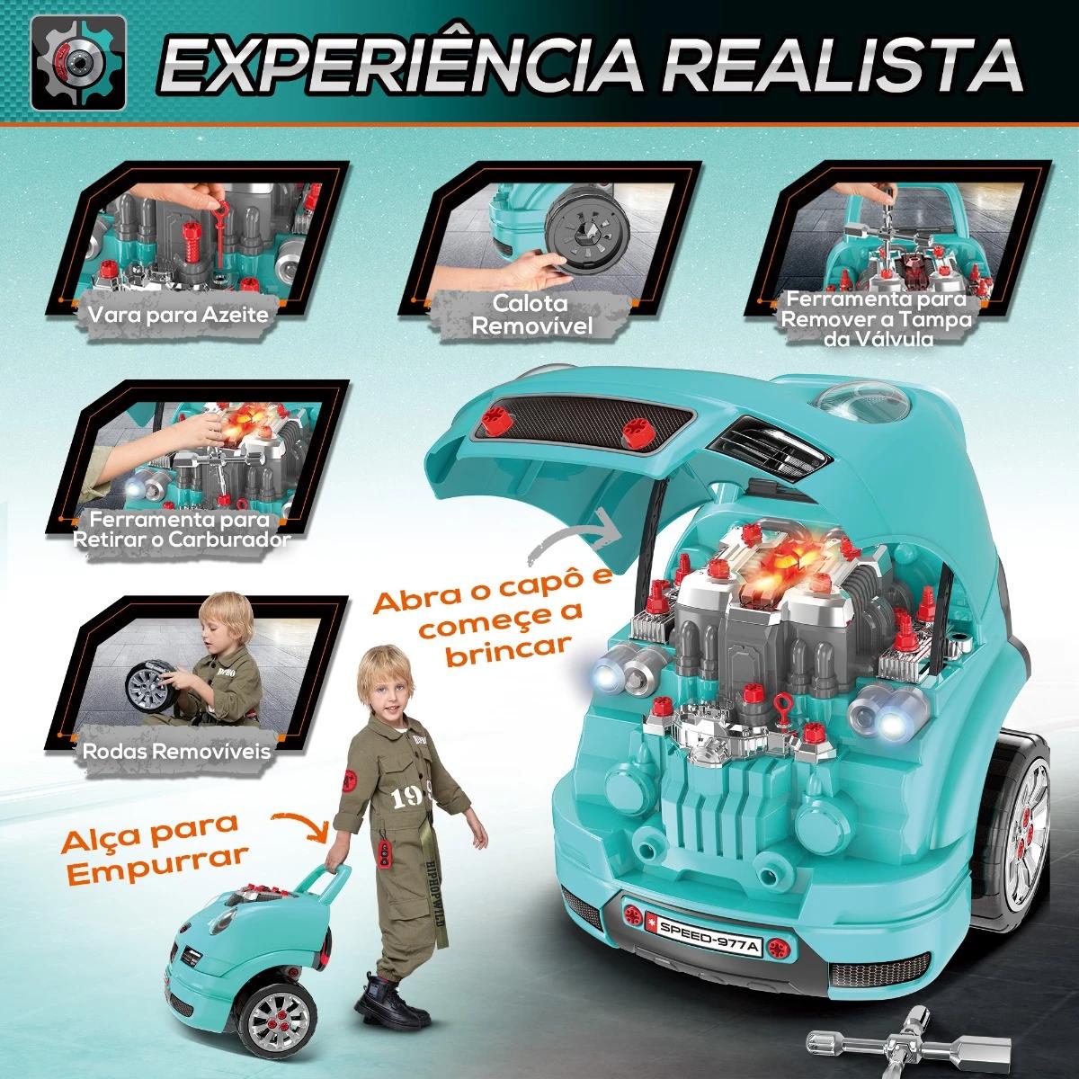 Motor de Caminhão para Crianças acima de 3 Anos Conjunto de Motor de Brinquedo com 61 Peças Volante Buzina Faróis Caixa de Armaz