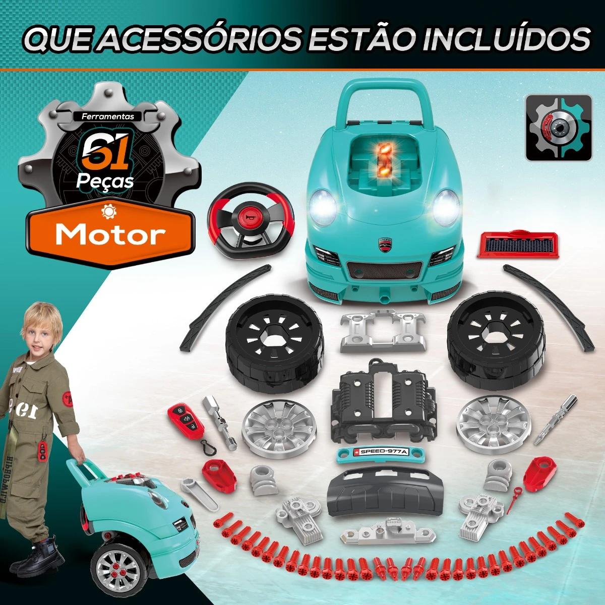 Motor de Caminhão para Crianças acima de 3 Anos Conjunto de Motor de Brinquedo com 61 Peças Volante Buzina Faróis Caixa de Armaz
