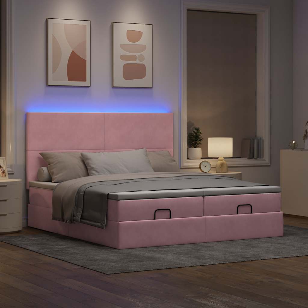 Moldura de cama otomana com colchão rosa 200x200cm veludo