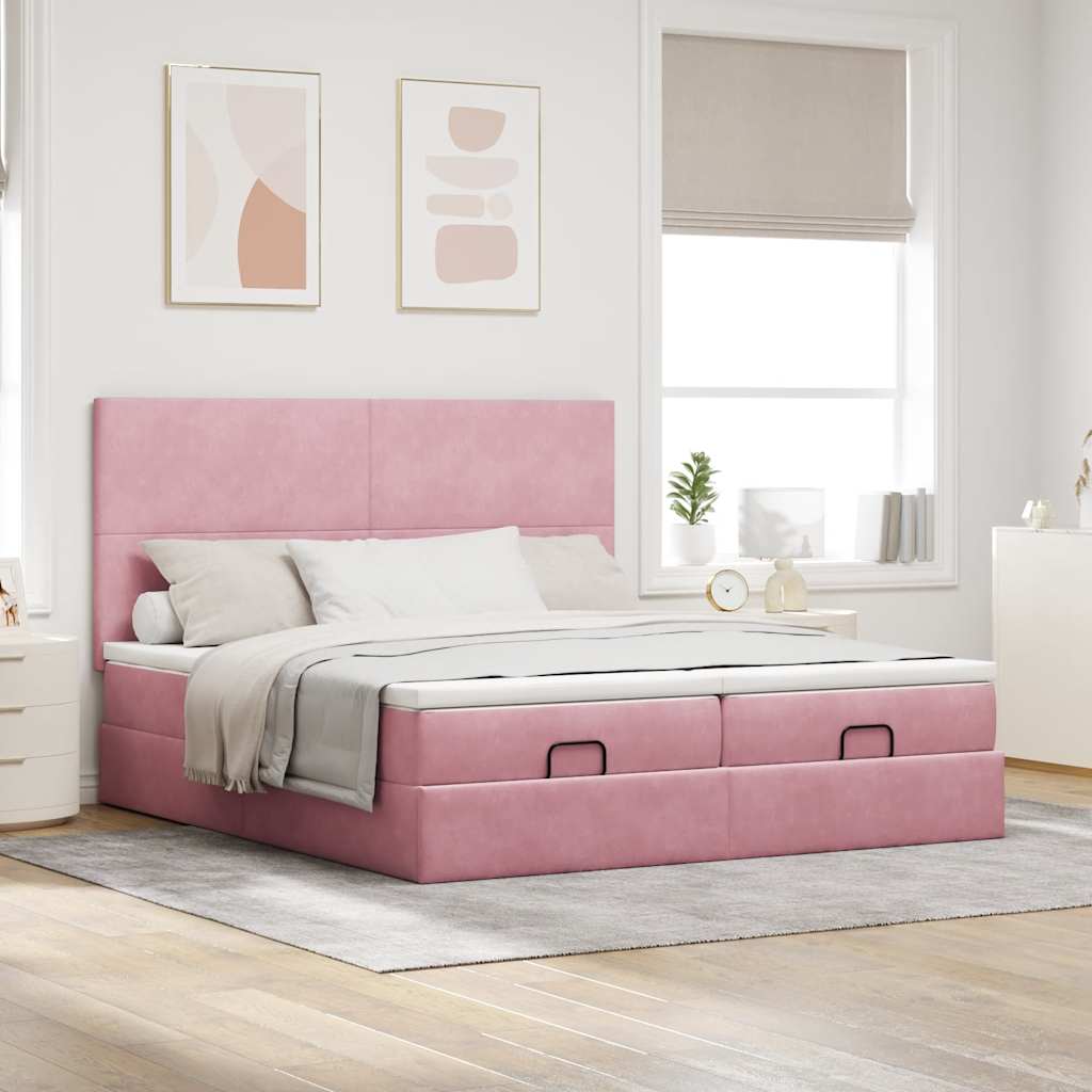 Moldura de cama otomana com colchão rosa 200x200cm veludo