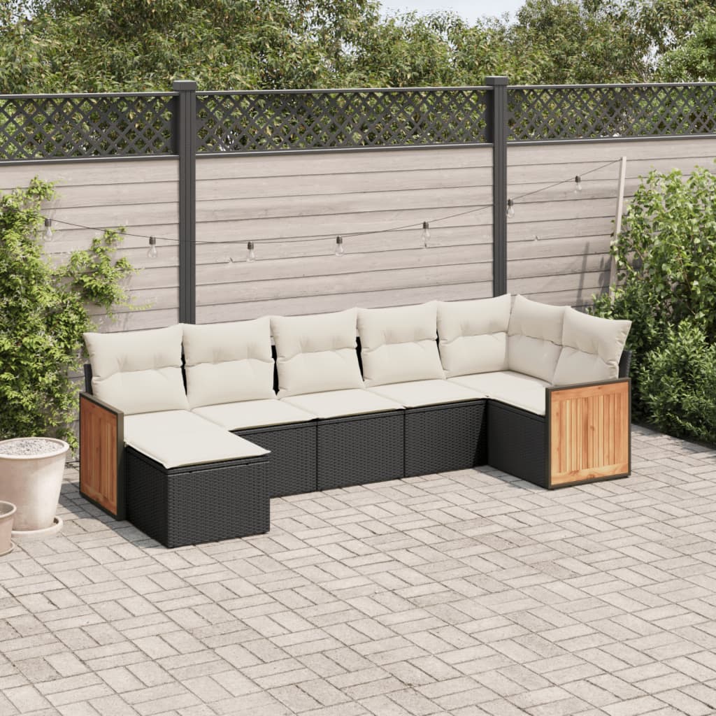 7 Pcs conjunto de sofás p/ jardim c/ almofadões vime PE preto