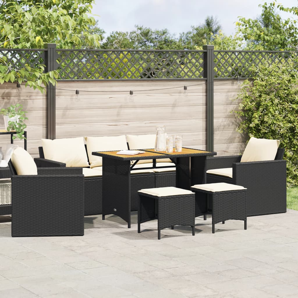 6 Pcs conjunto sofás de jardim c/ almofadões vime PE preto