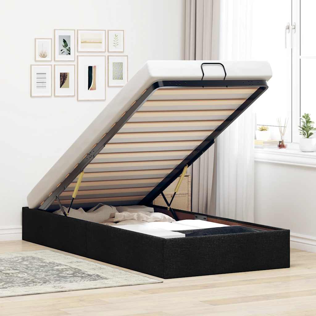 Estrutura de cama otomana sem colchão 80x200 cm tecido preto