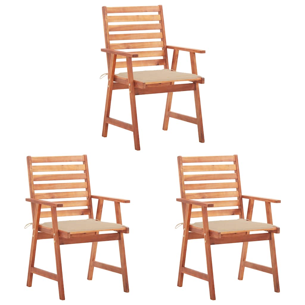 Cadeiras de jantar p/ jardim 3 pcs c/ almofadões acácia maciça