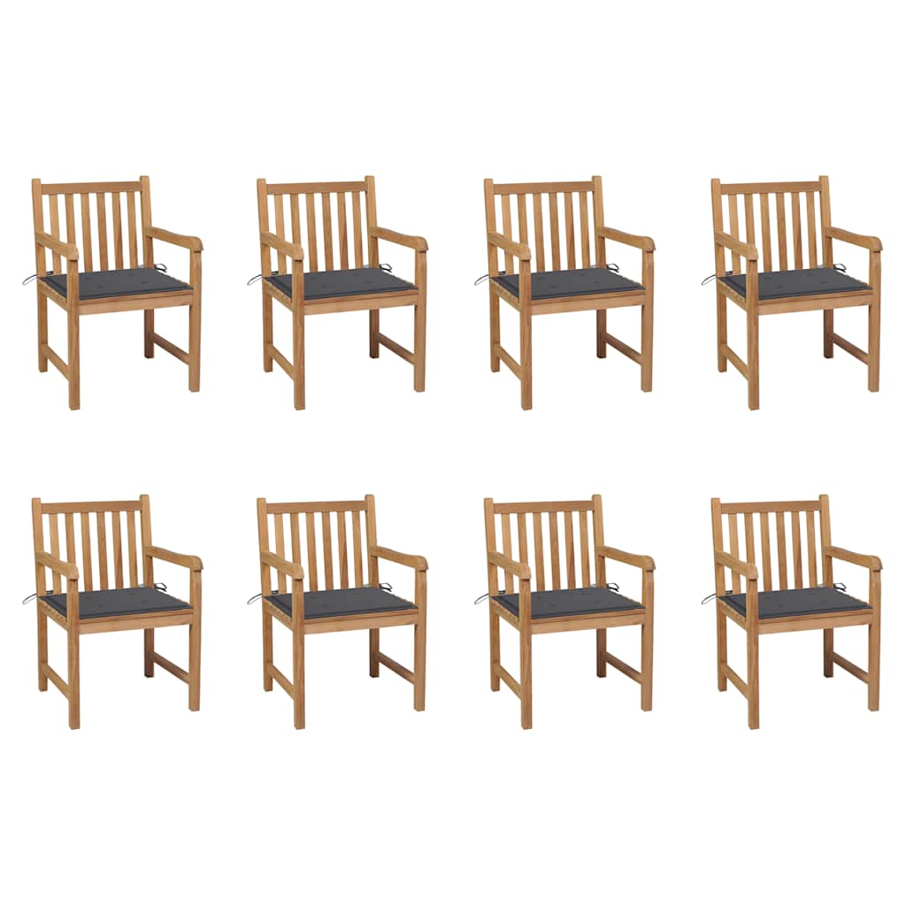 Cadeiras de jardim c/ almofadões antracite 8 pcs teca maciça