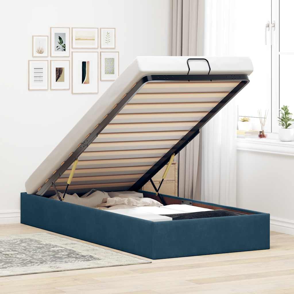 Ottoman bed frame no colchão azul escuro 90x200 cm veludo