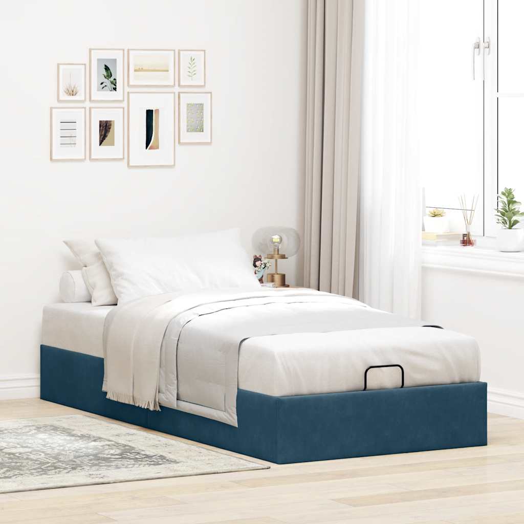 Ottoman bed frame no colchão azul escuro 90x200 cm veludo