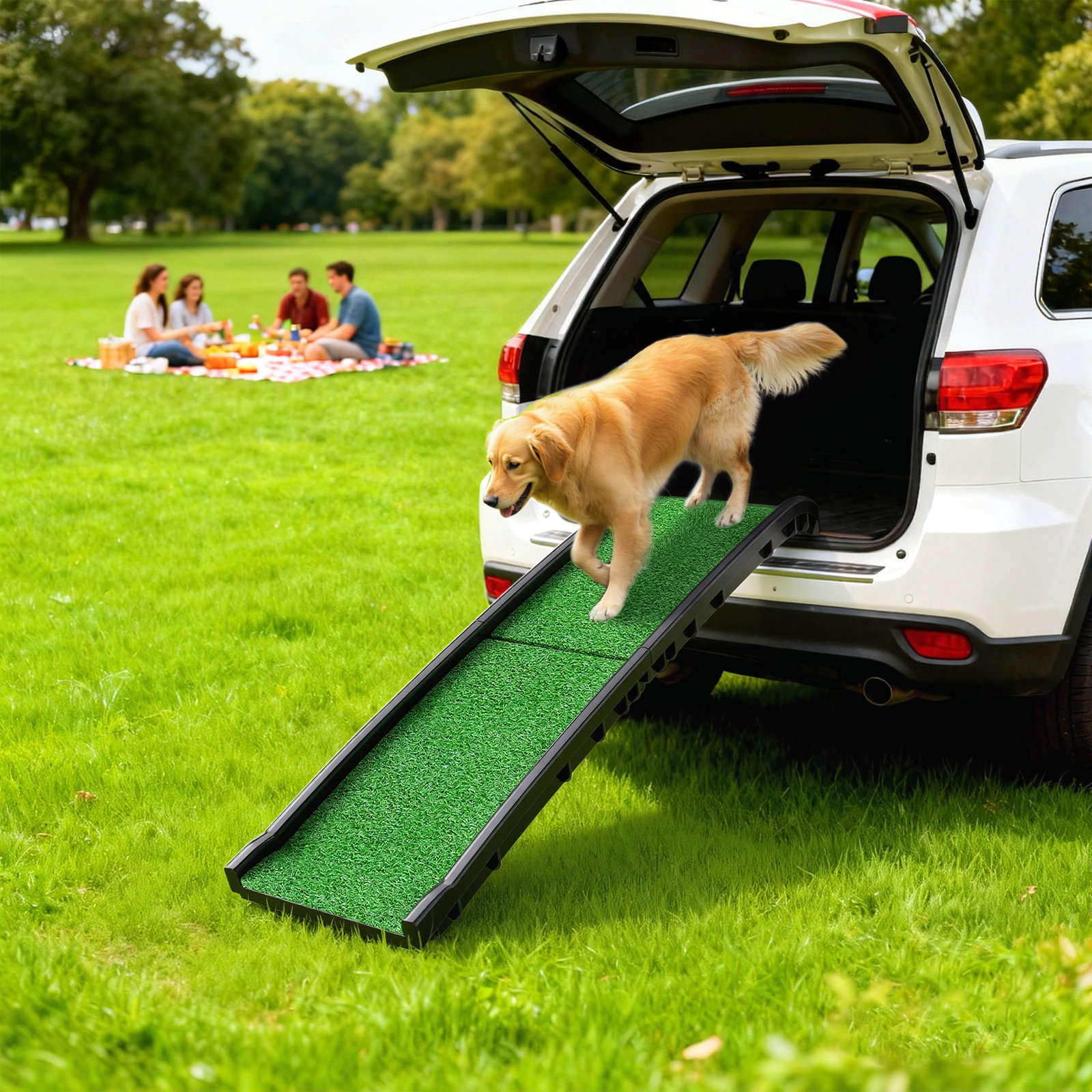 Rampa para cães com relva artificial 155 cm dobrável com pega ângulo ajustável verde