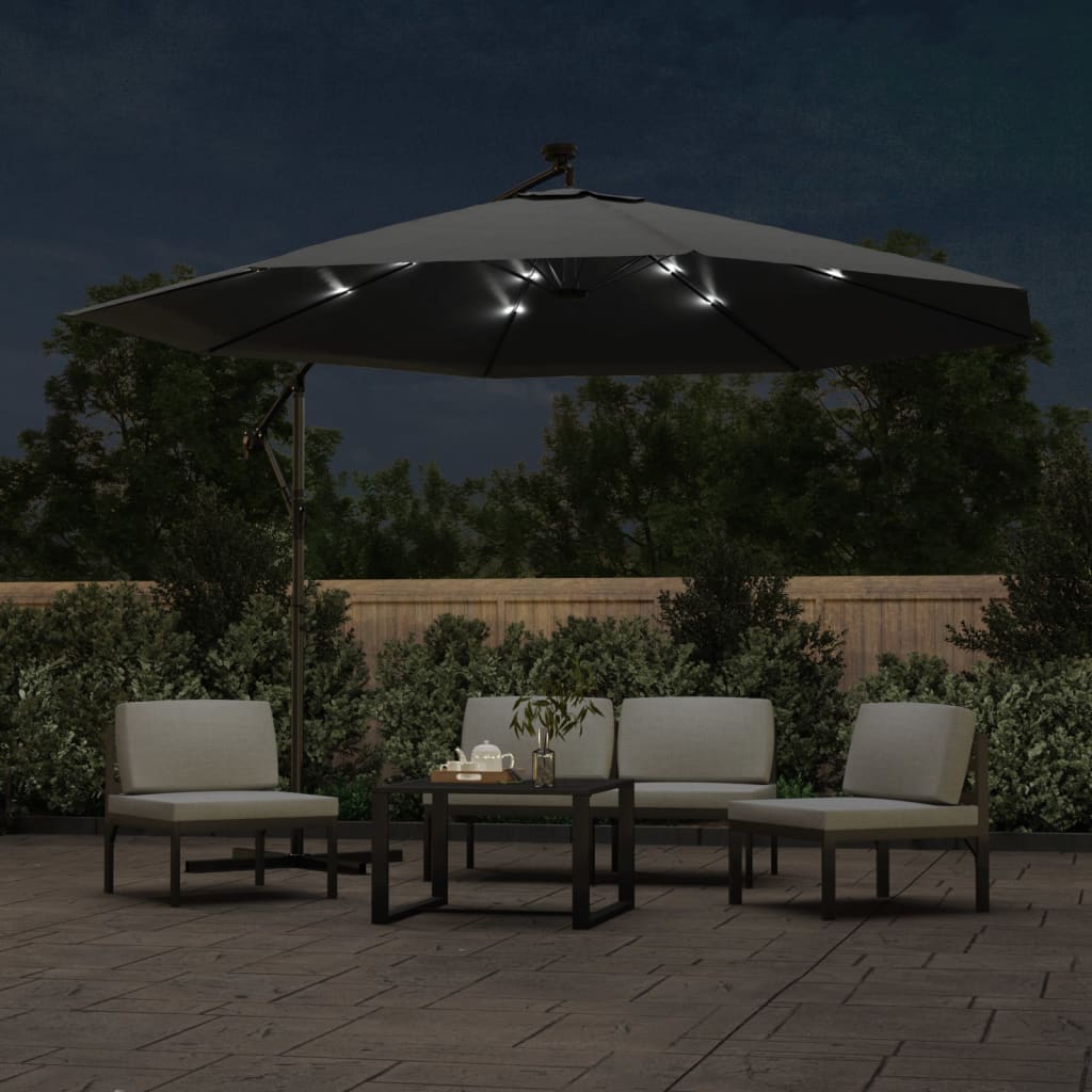 Guarda-sol cantilever c/ luzes LED poste metal 350 cm antracite