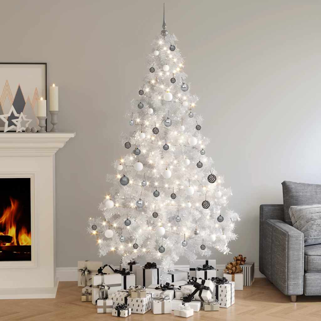 Meia árvore natal artificial pré-iluminada c/ bolas branco
