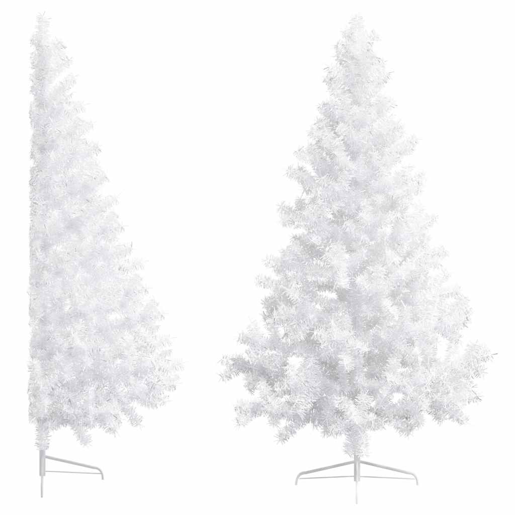 Meia árvore natal artificial pré-iluminada c/ bolas branco