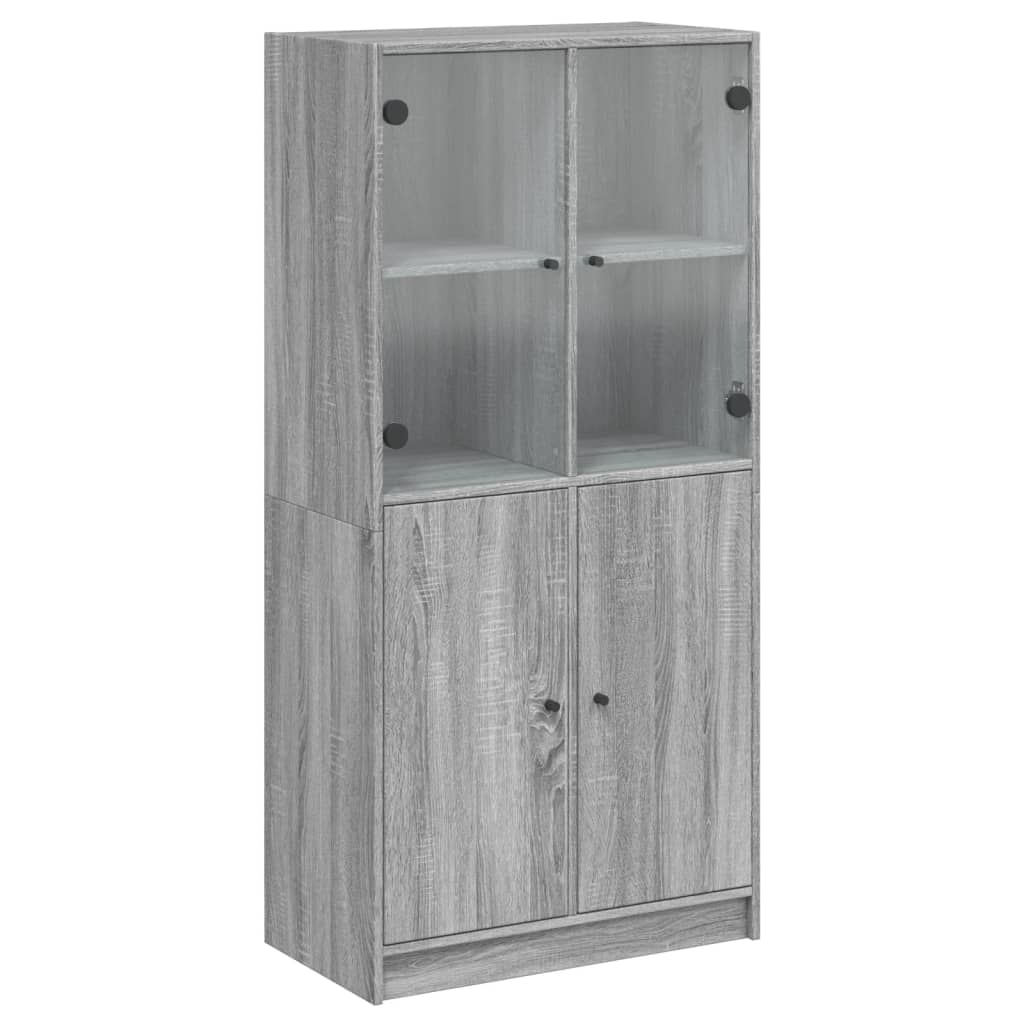 Armário alto com portas derivados de madeira cinzento sonoma