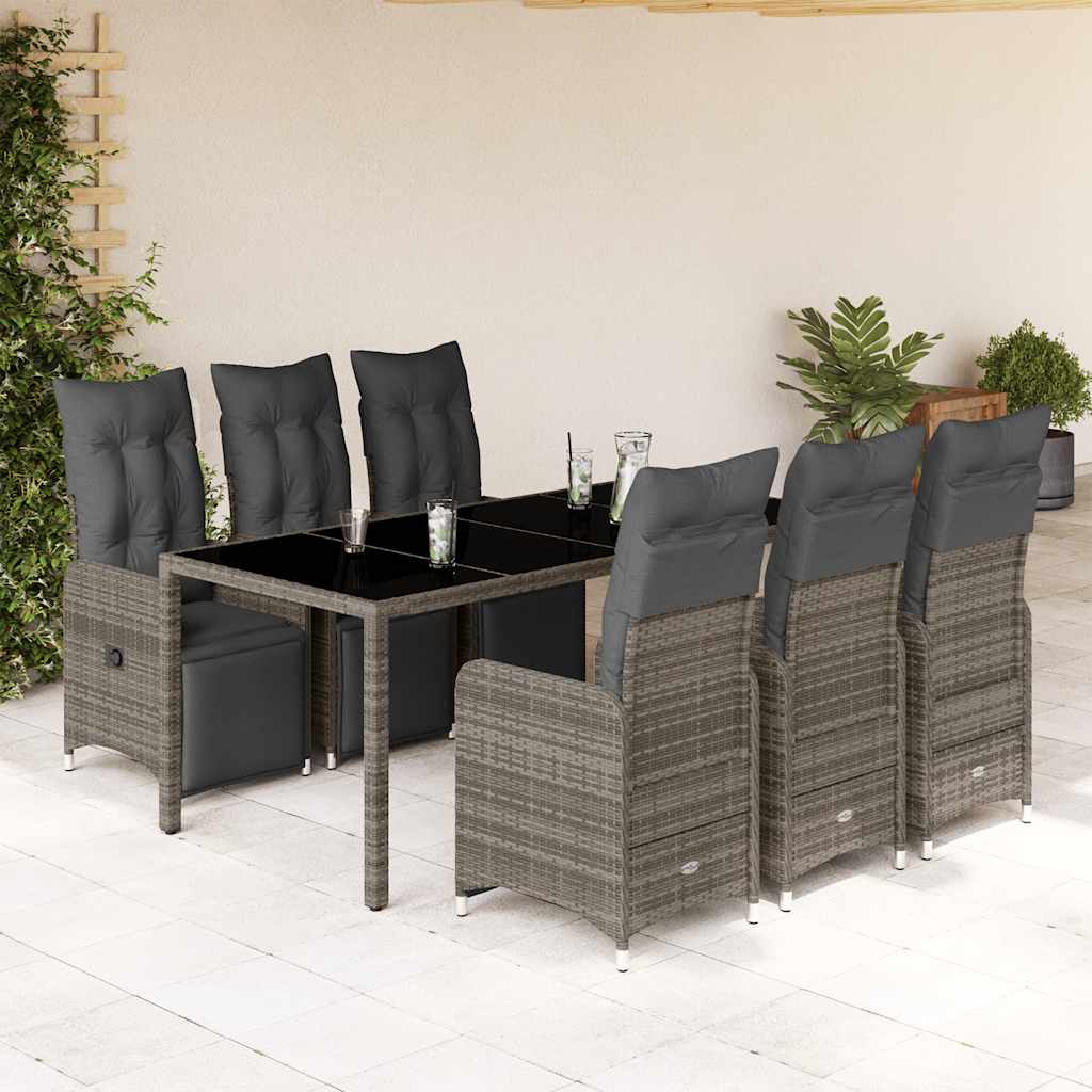 7 Pcs conjunto bistrô de jardim c/ almofadões vime PE cinza