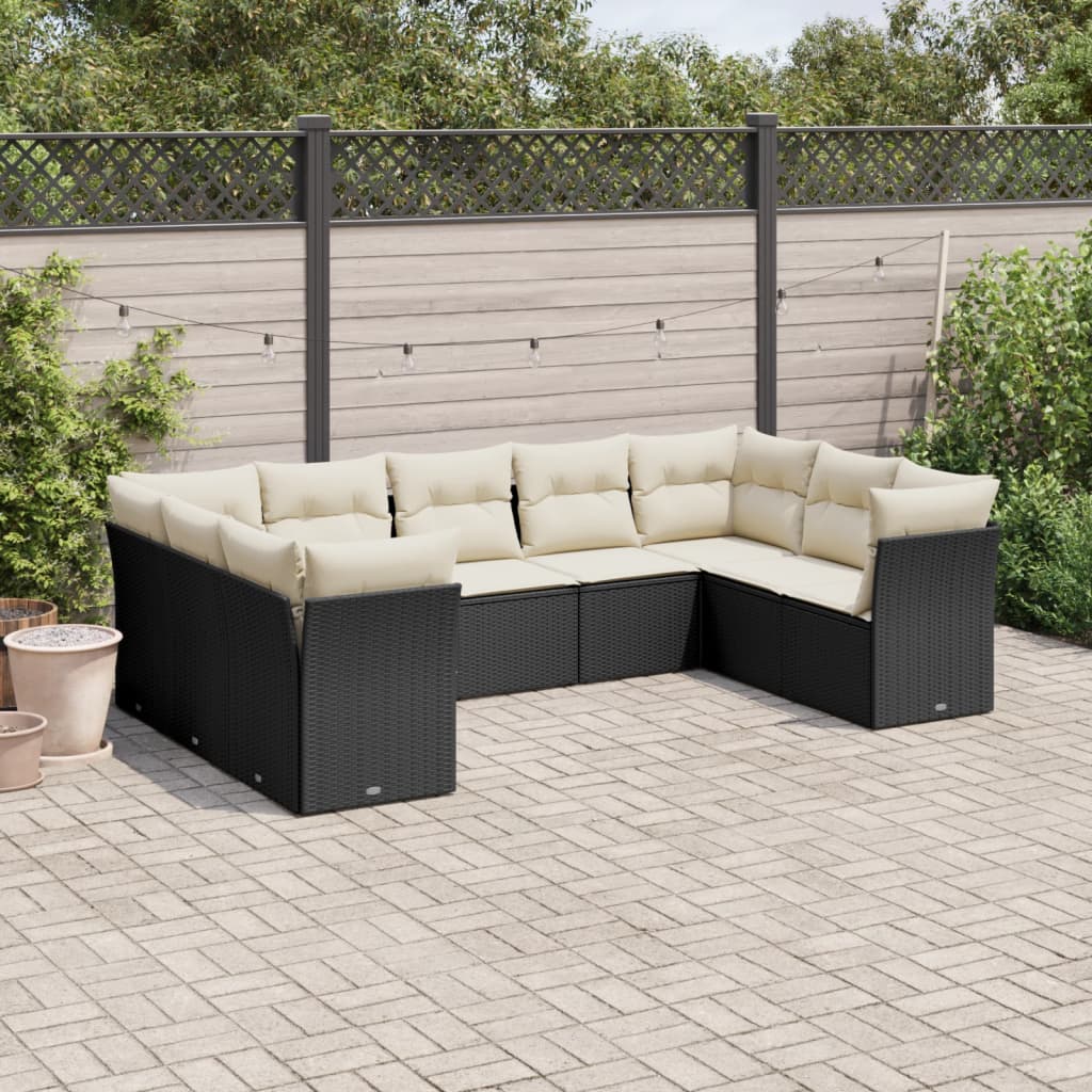 9 Pcs conjunto de sofás p/ jardim c/ almofadões vime PE preto