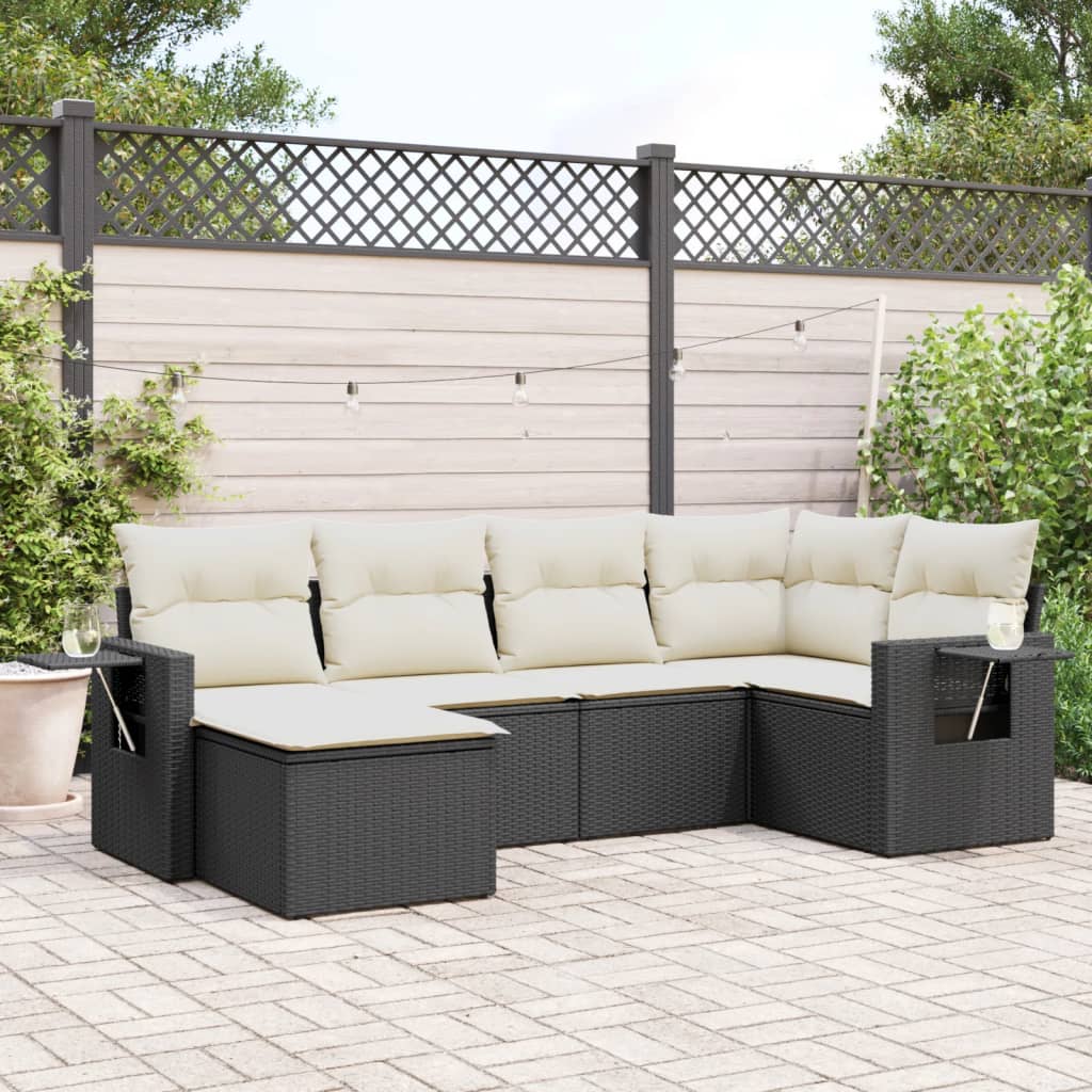 6 Pcs conjunto sofás de jardim c/ almofadões vime PE preto