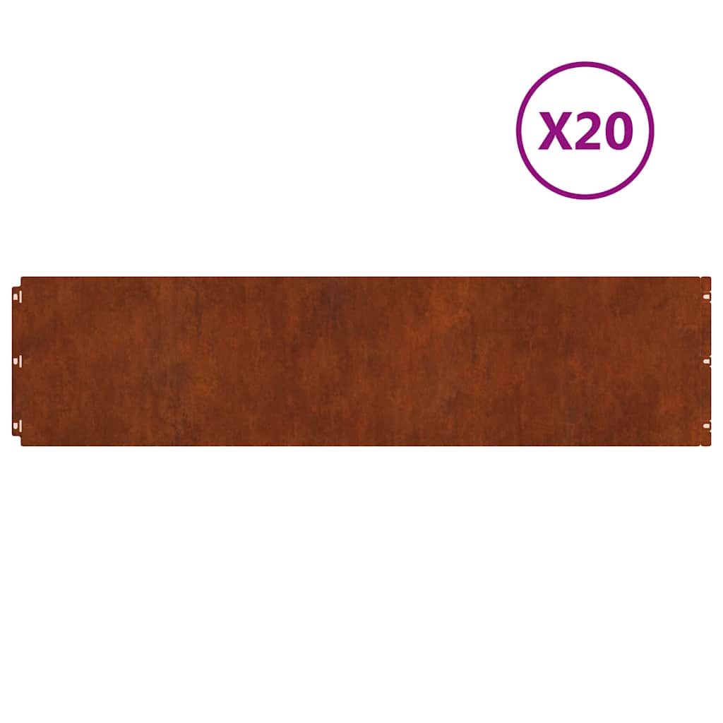 Orlas de relva 20 pcs 25x103 cm aço resistente à intemperização