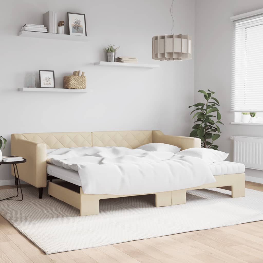 Sofá-cama c/ gavetão e colchões 100x200 cm tecido cor creme