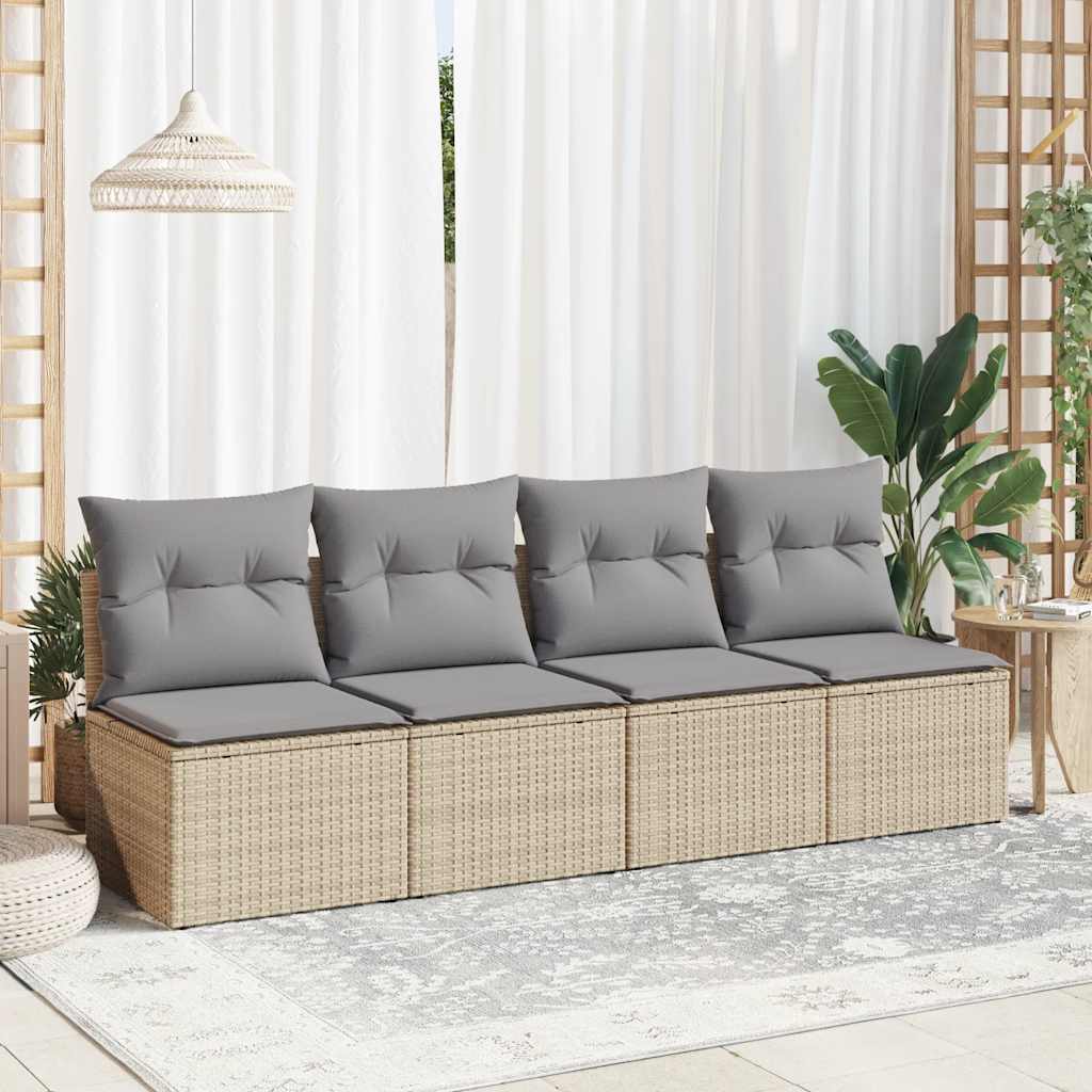 2 Pcs conj. sofás p/ jardim c/ almofadões vime PE/acácia bege