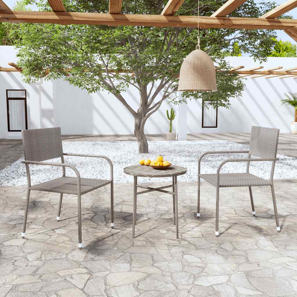 3 Pcs conjunto de jantar para jardim vime PE cinzento