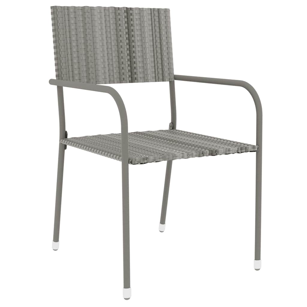 3 Pcs conjunto de jantar para jardim vime PE cinzento