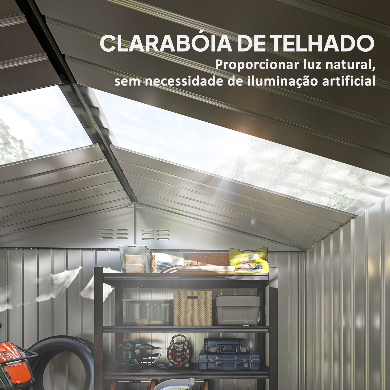 Abrigo de jardim 277x195x192 cm metálico para armazenamento de ferramentas cinzento