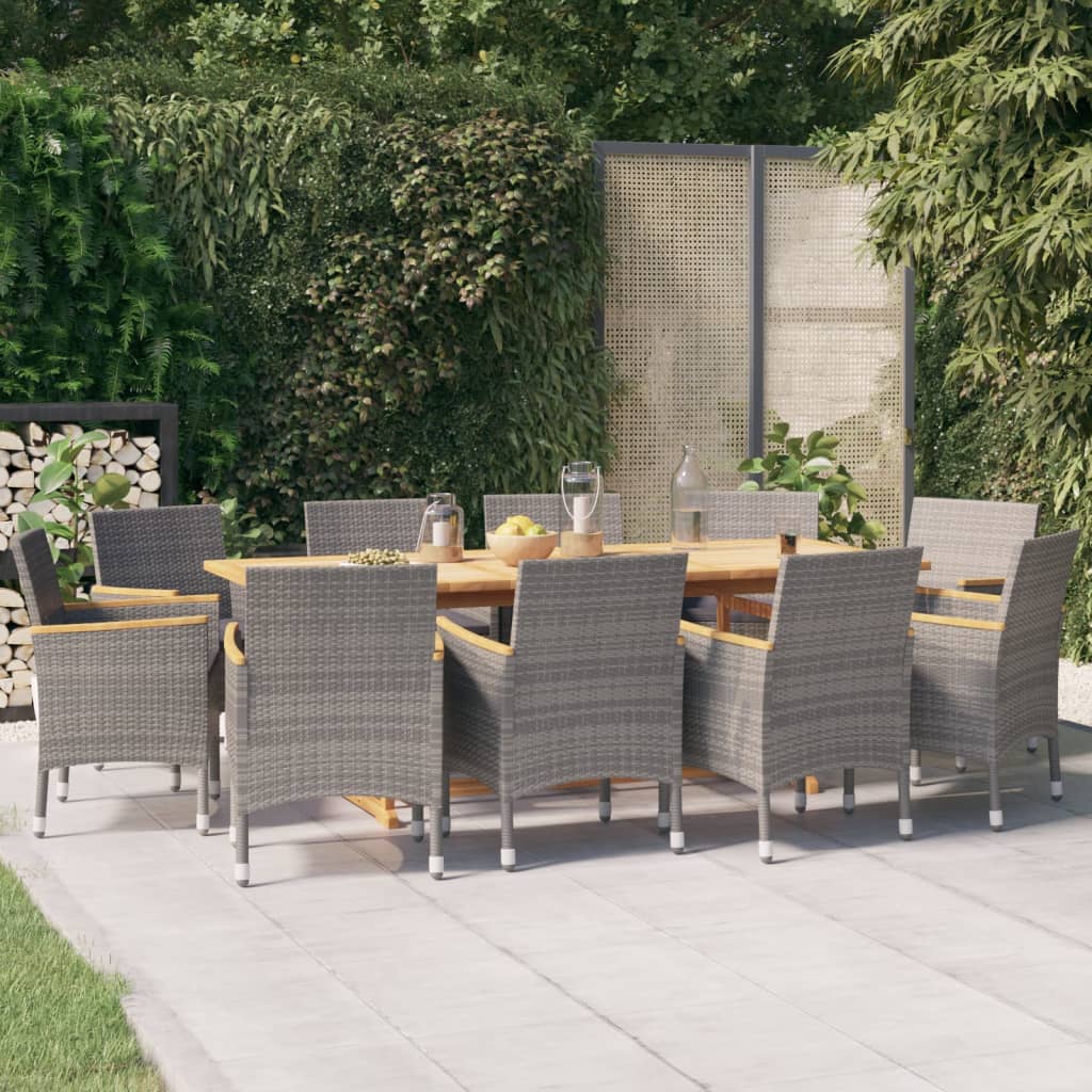 11 Pcs conjunto de jantar para jardim com almofadões cinzento