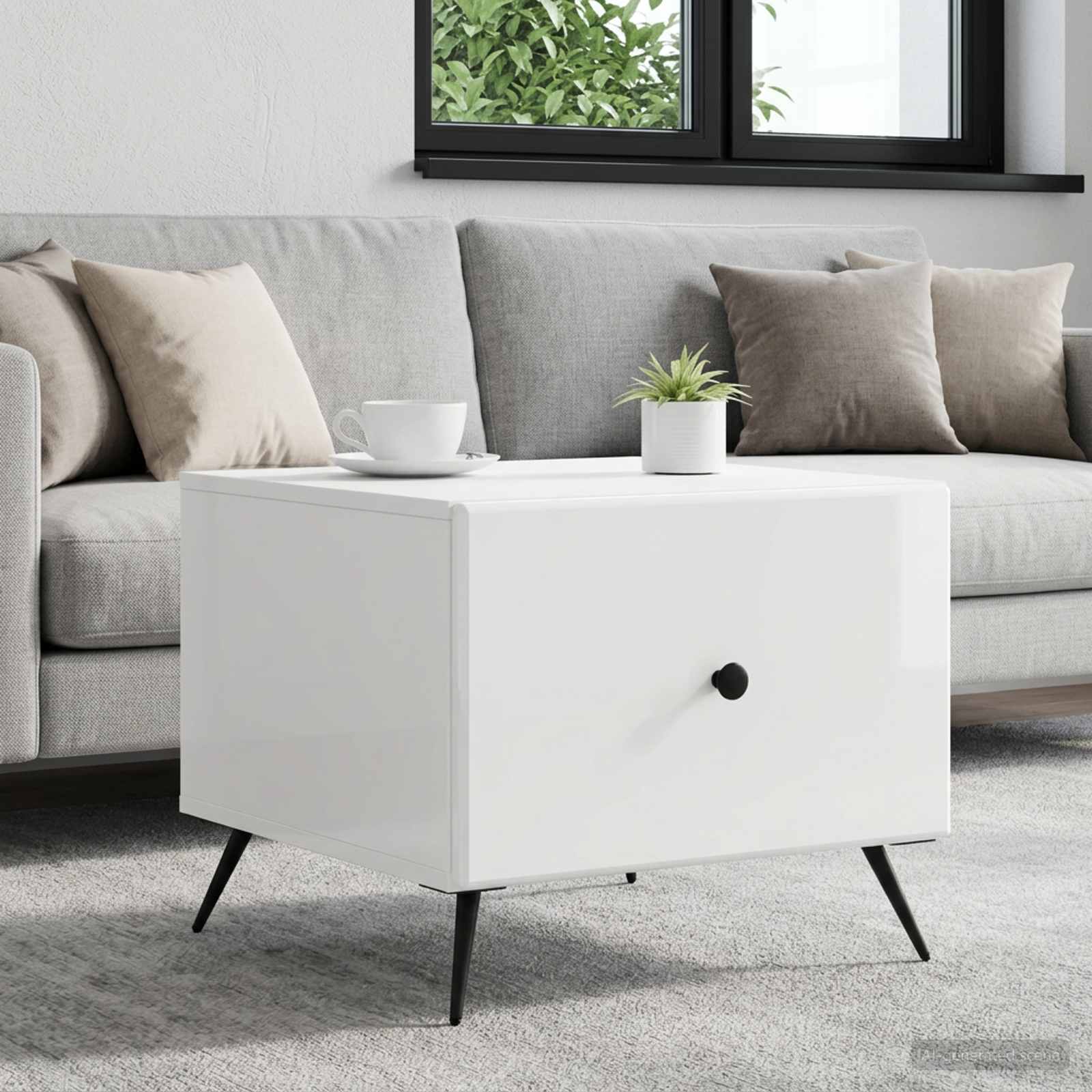 Mesa de centro com gaveta branco brilhante 49 x 50 x 40 cm