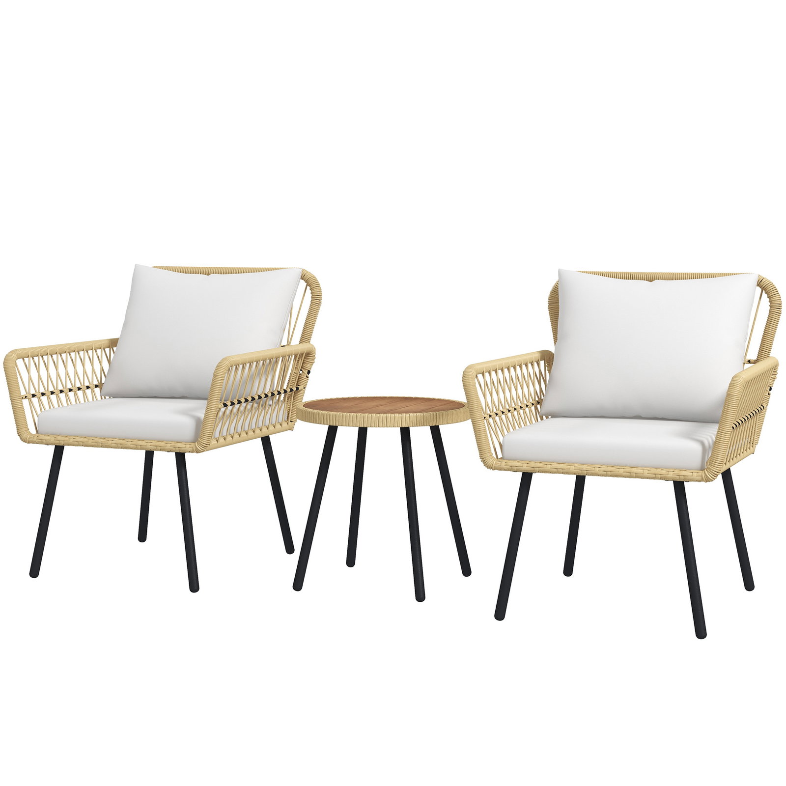 Conjunto de mesa e poltronas para jardim exterior jogo de 3 peças de vime com 2 poltronas 1 mesa para terraço natural