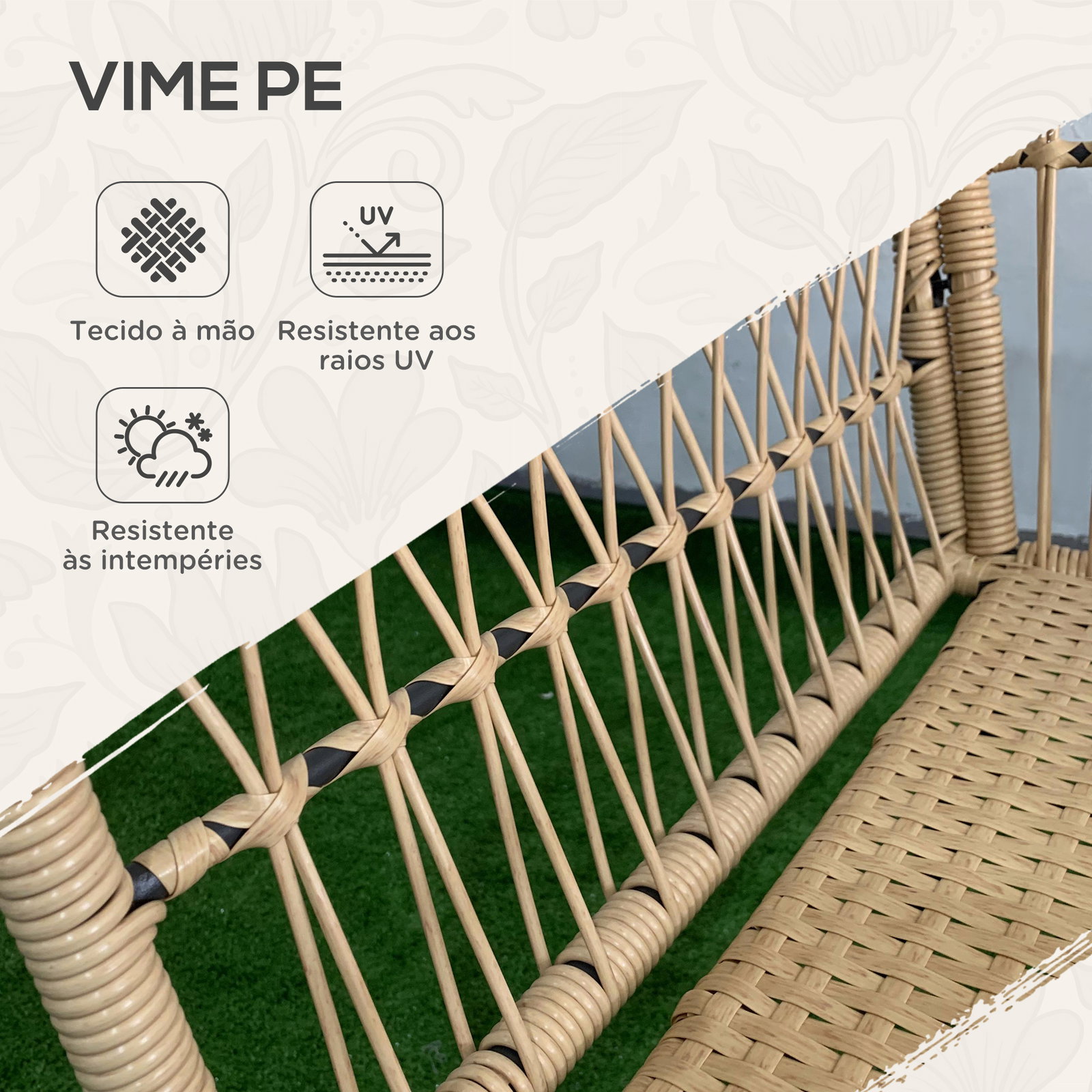 Conjunto de mesa e poltronas para jardim exterior jogo de 3 peças de vime com 2 poltronas 1 mesa para terraço natural