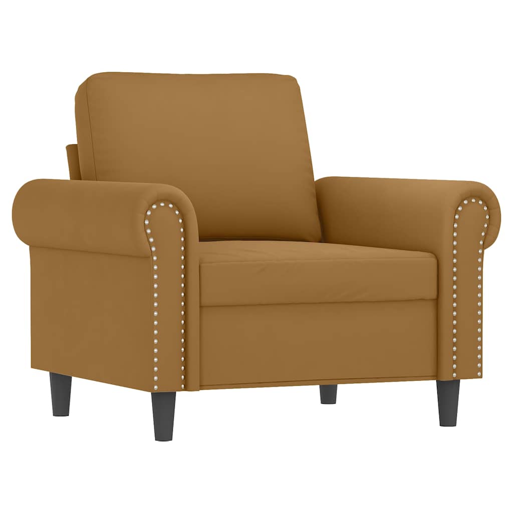 3 Pcs conjunto de sofás com almofadões veludo castanho