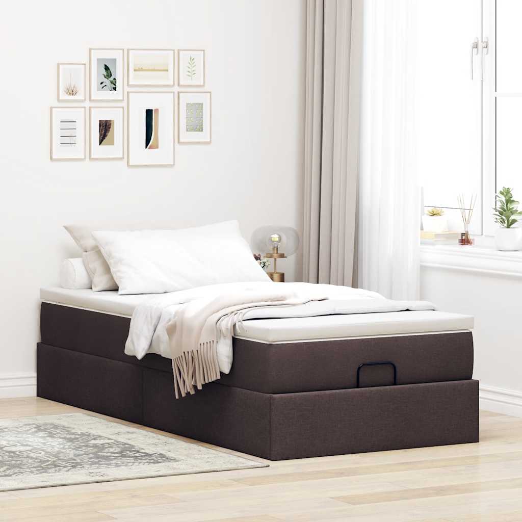 Estrutura cama otomana colchão 90x200 cm tecido castanho escuro