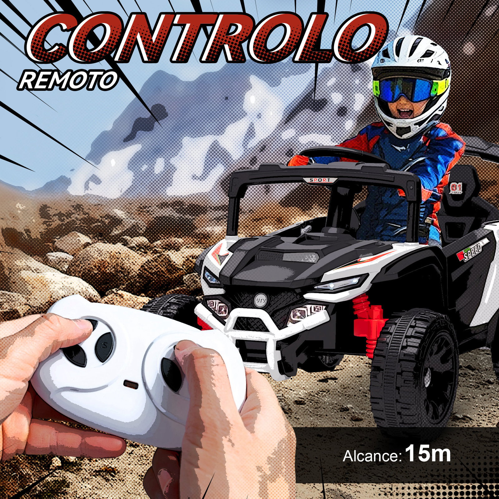 Carro elétrico para crianças 12v com 2 motores suspensão traseira faróis e música 88x57,5x55,5 cm branco