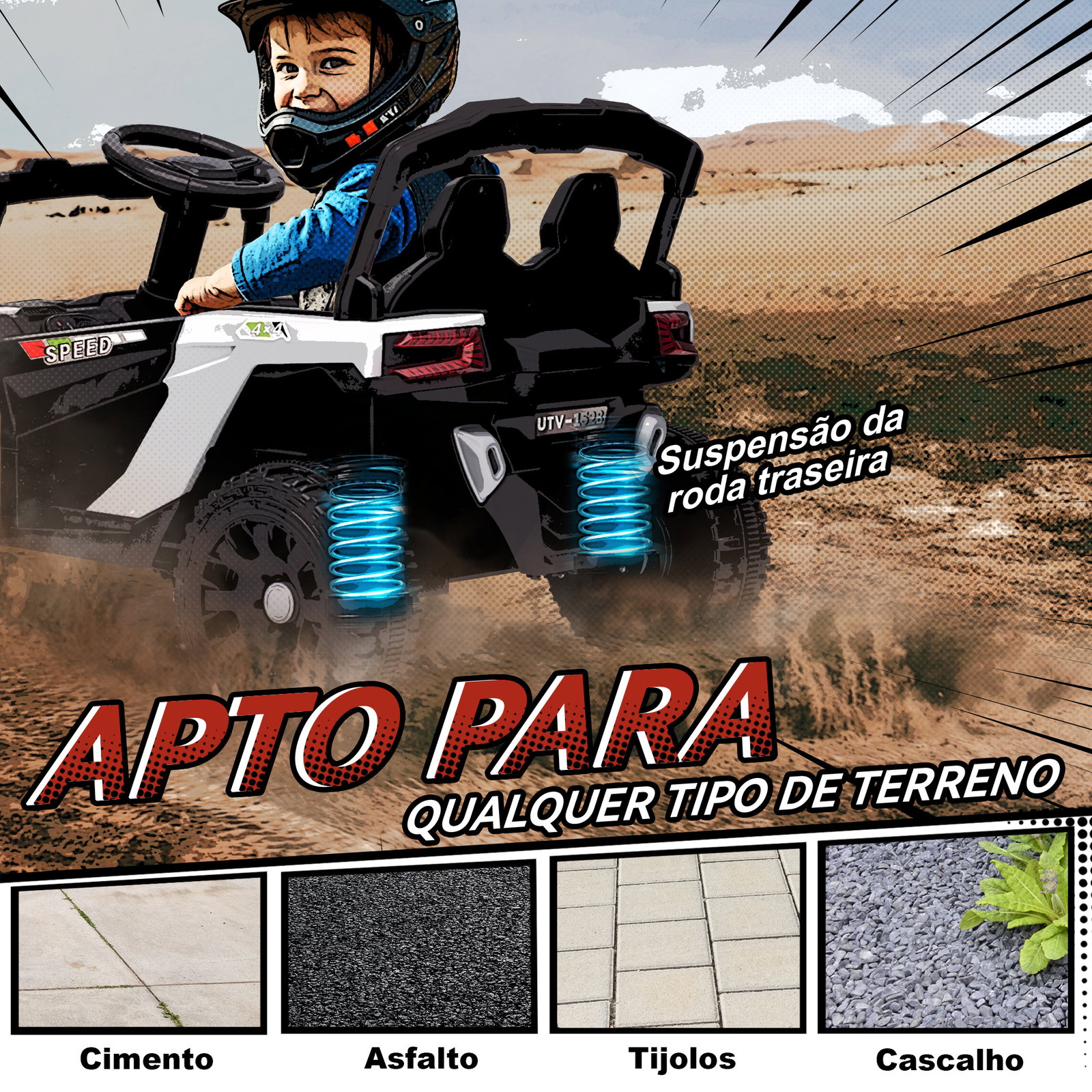 Carro elétrico para crianças 12v com 2 motores suspensão traseira faróis e música 88x57,5x55,5 cm branco