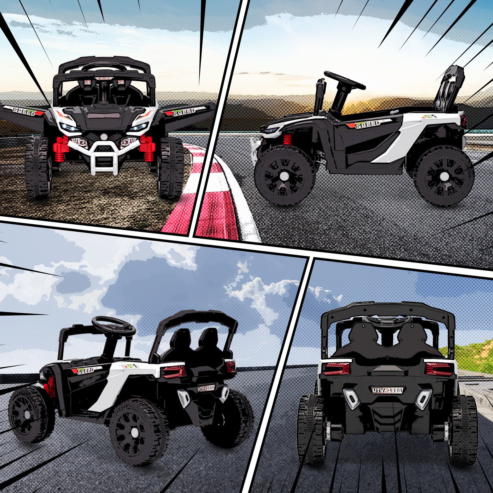 Carro elétrico para crianças 12v com 2 motores suspensão traseira faróis e música 88x57,5x55,5 cm branco