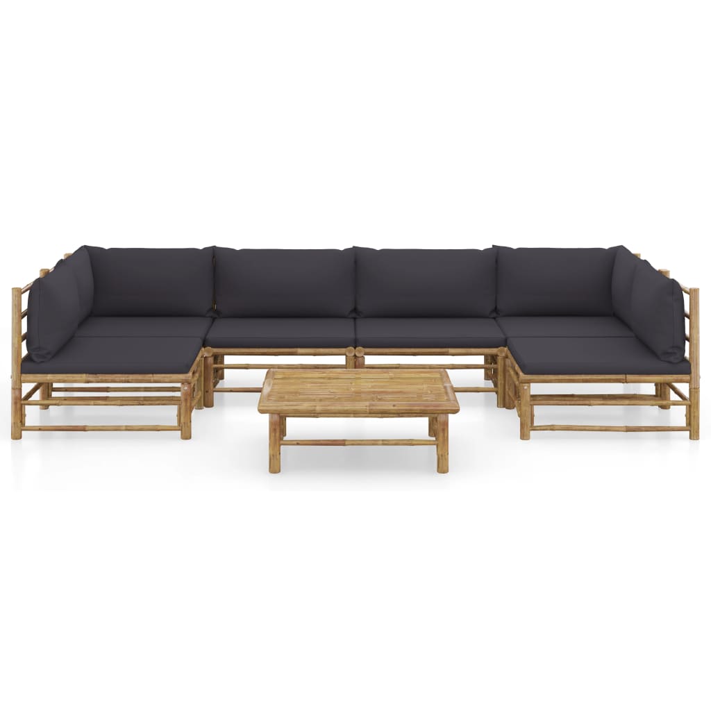 7 Pcs conj. lounge jardim em bambu c/ almofadões cinza-escuro