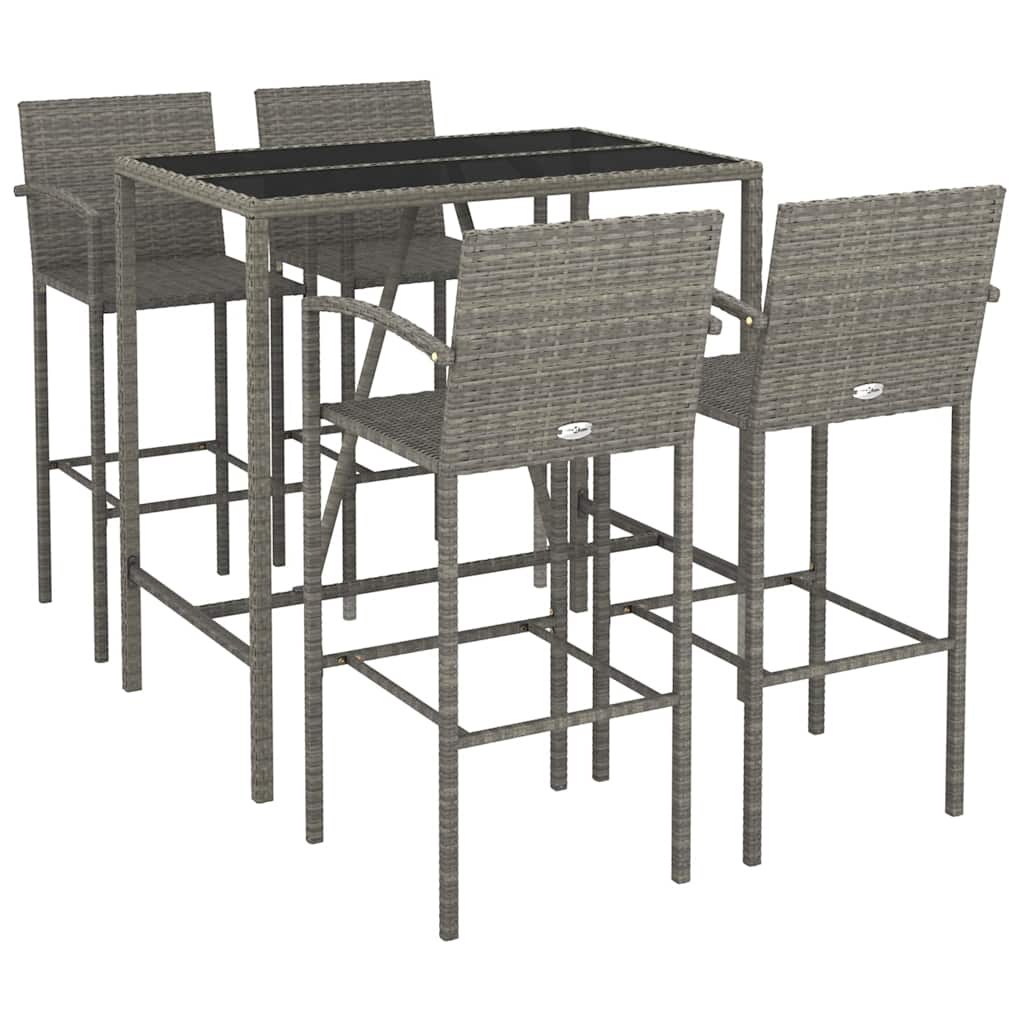 5 Pcs conjunto de bar para jardim vime PE cinzento