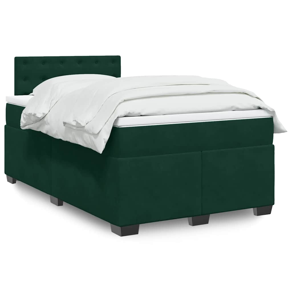Cama boxspring com colchão 120x200 cm veludo verde-escuro
