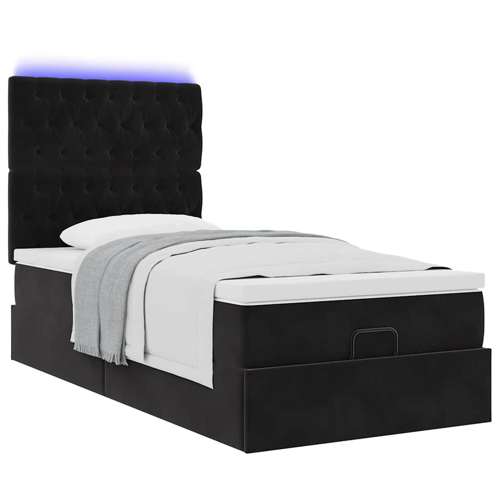 Estrutura de cama otomana com colchões preto 100x200cm veludo