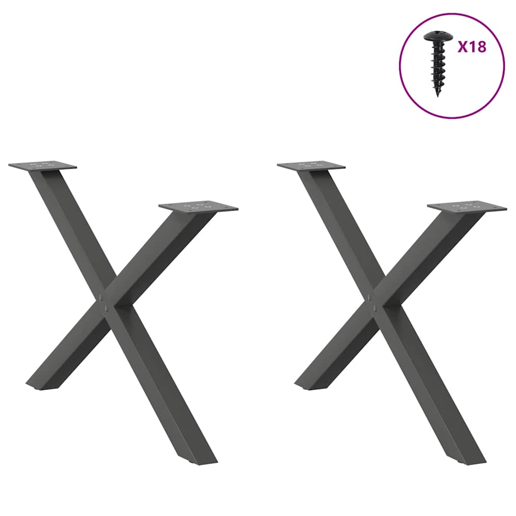 Pés para mesa de centro em formato de x, 2 peças, antracite, 70x (42-43) cm, aço