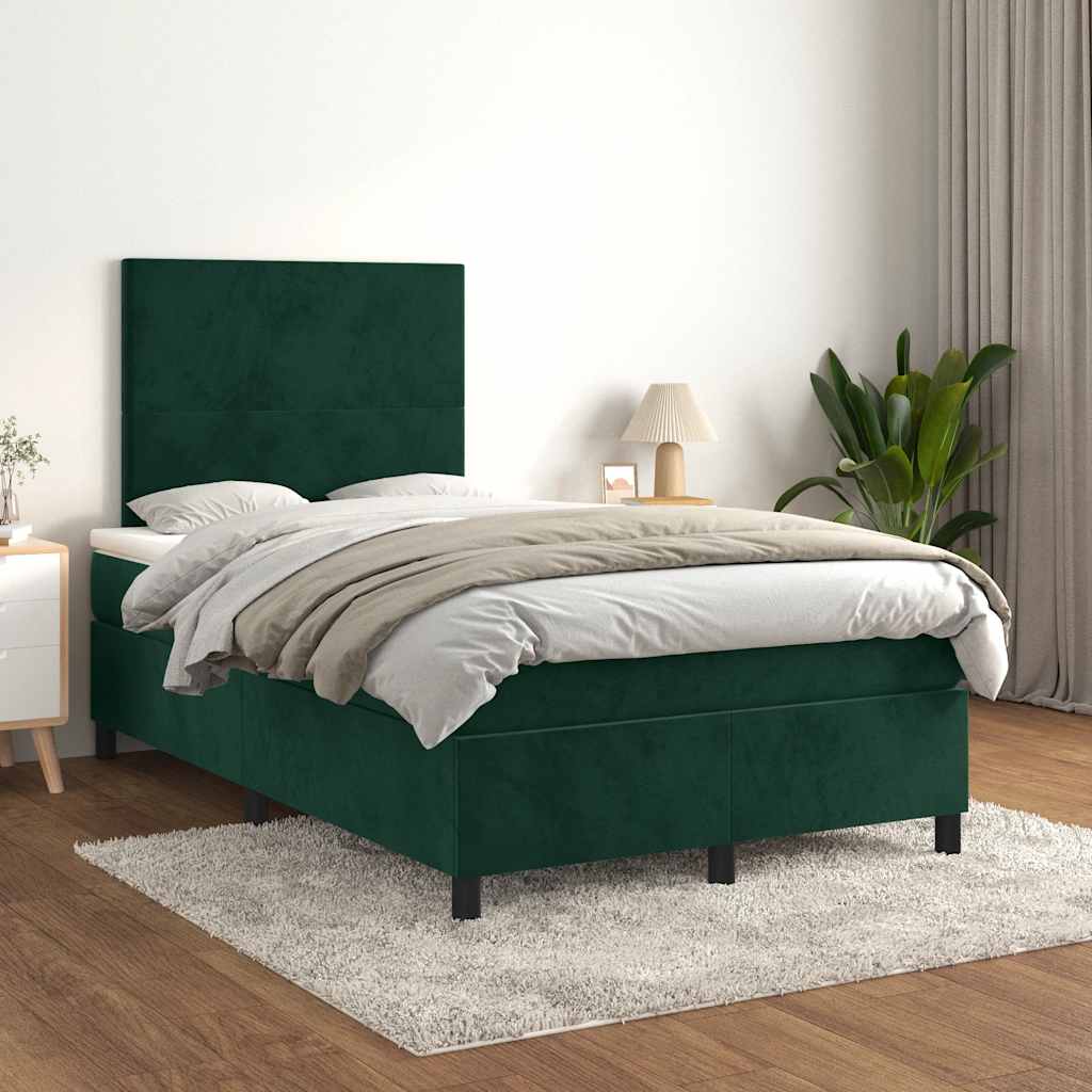 Cama boxspring com colchão 120x190 cm veludo verde-escuro