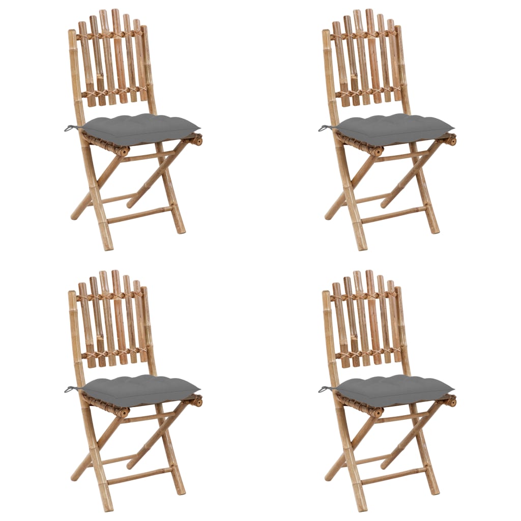 5 Pcs conj. de jantar dobrável c/ almofadões p/ exterior bambu