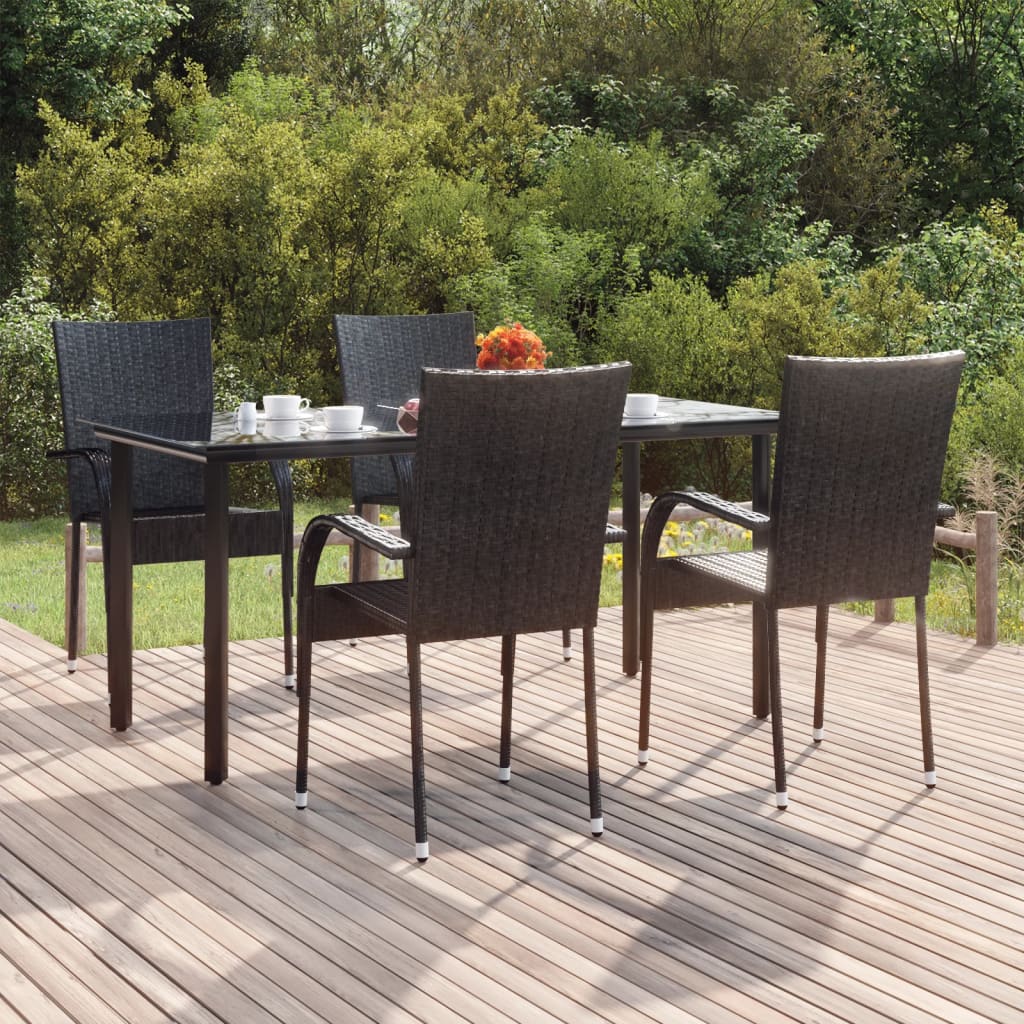 5 Pcs conjunto de jantar p/ jardim vime PE preto