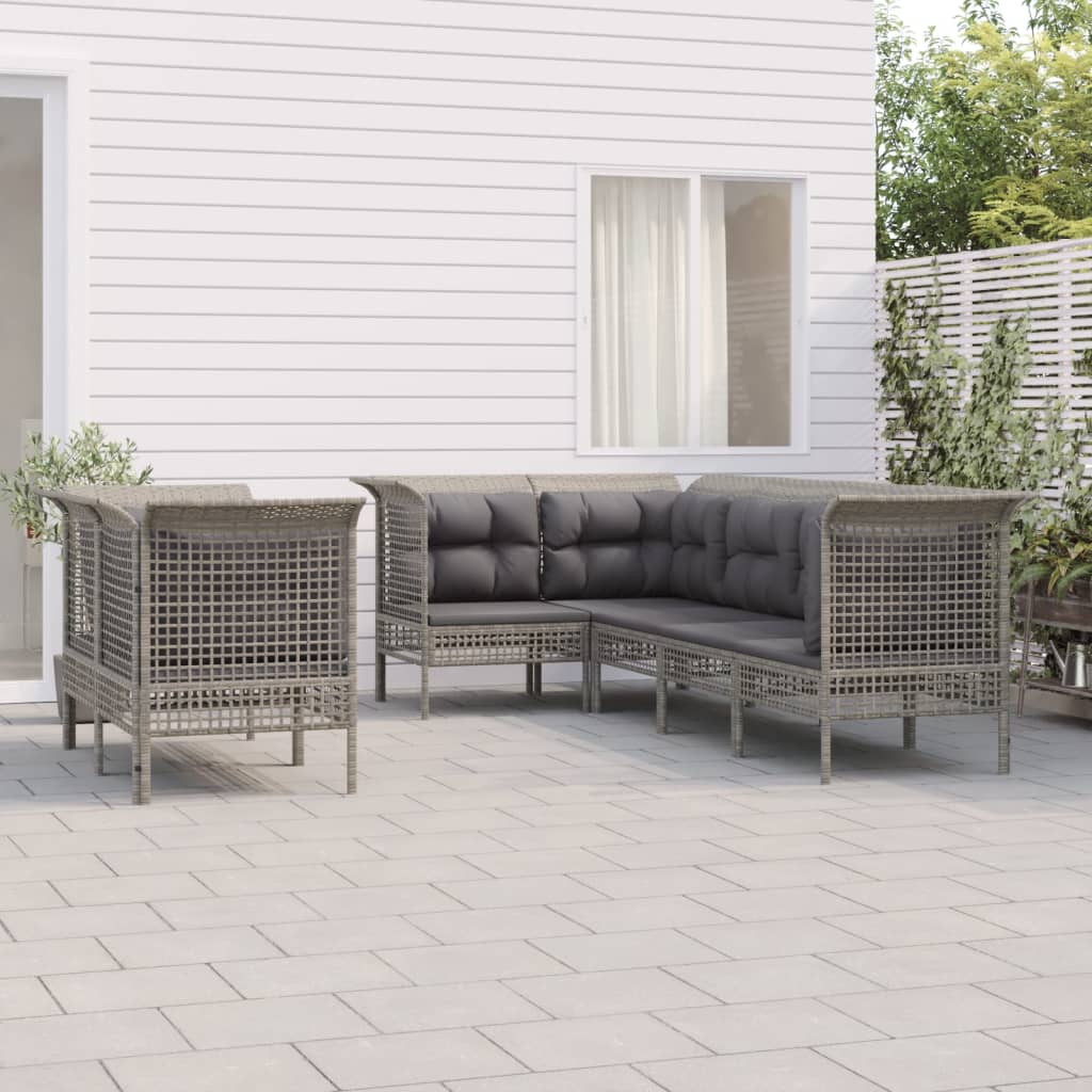 7 Pcs conjunto lounge de jardim c/ almofadões vime PE cinzento