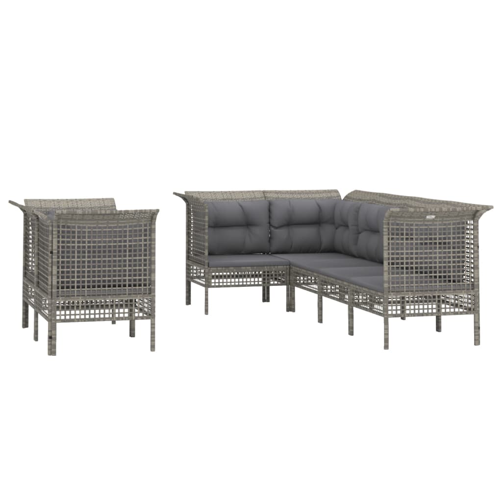 7 Pcs conjunto lounge de jardim c/ almofadões vime PE cinzento