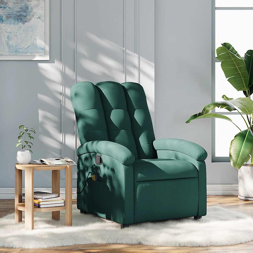 Poltrona de massagem reclinável em tecido verde escuro