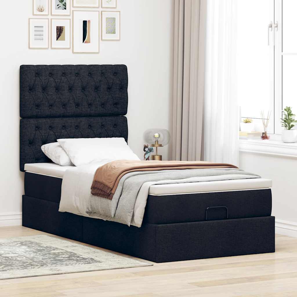 Cama otomana com colchão 90x200 cm tecido preto
