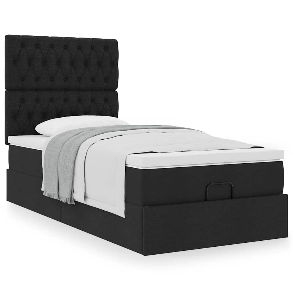 Cama otomana com colchão 90x200 cm tecido preto