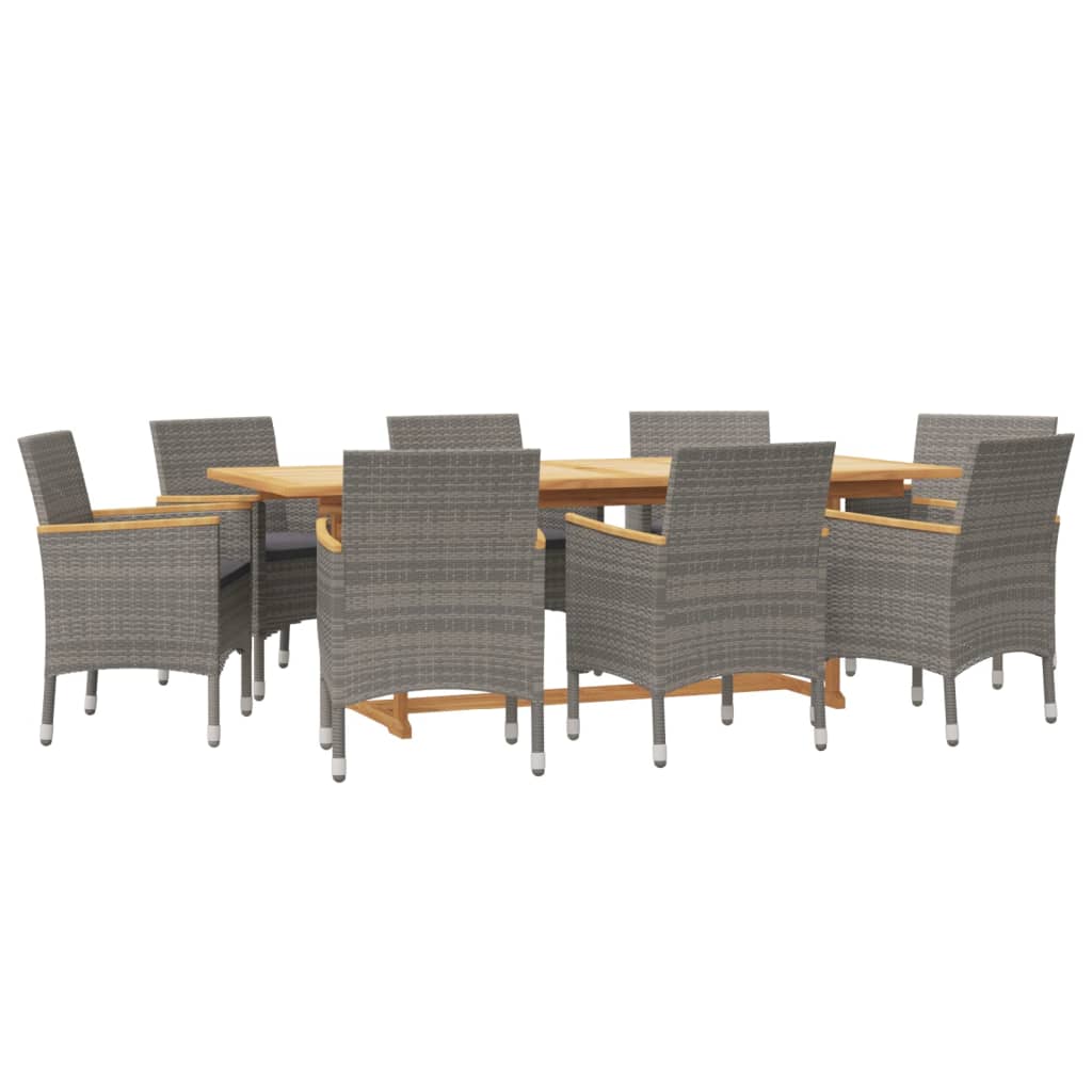 9 Pcs conjunto de jantar para jardim com almofadões cinzento