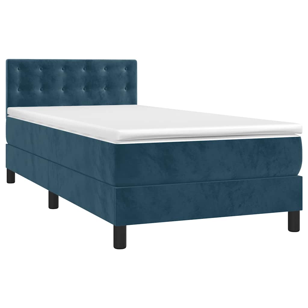 Cama com molas/colchão 90x190 cm veludo azul-escuro